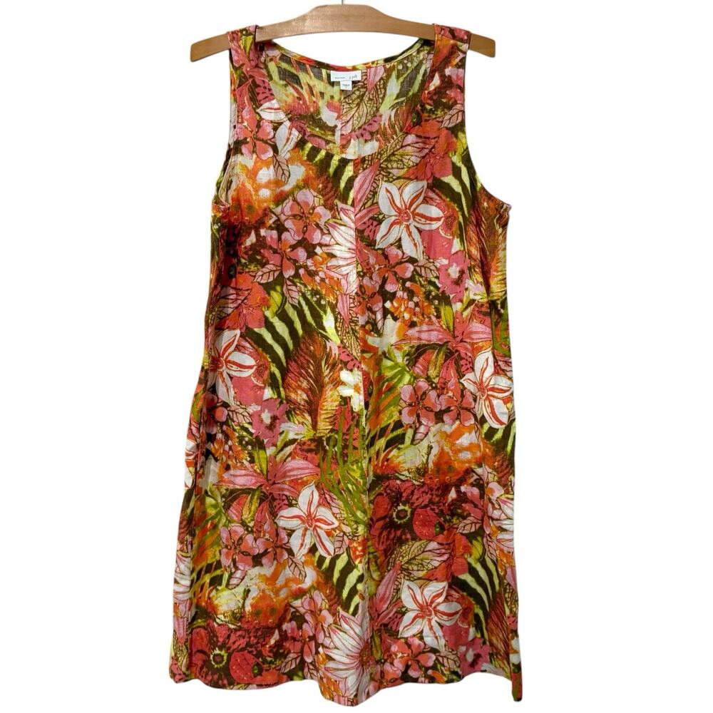 J. Jill | Linen Dress Sleeveless Floral Pullover Pockets Beach- Size Large